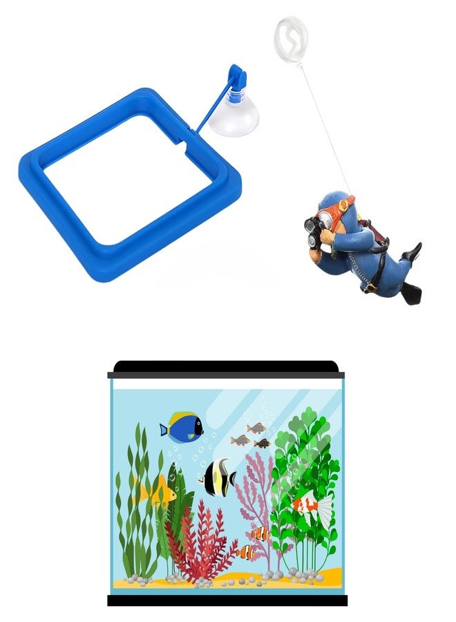 سايج سكوير مجموعة حلقات عائمة مربعة الشكل من سيج سكوير مع غواص - مثالية للتغذية ولمسة جمالية | حلقة عائمة متينة للتحكم في التغذية | زينة فريدة على شكل غواص لتزيين حوض السمك - Image 1